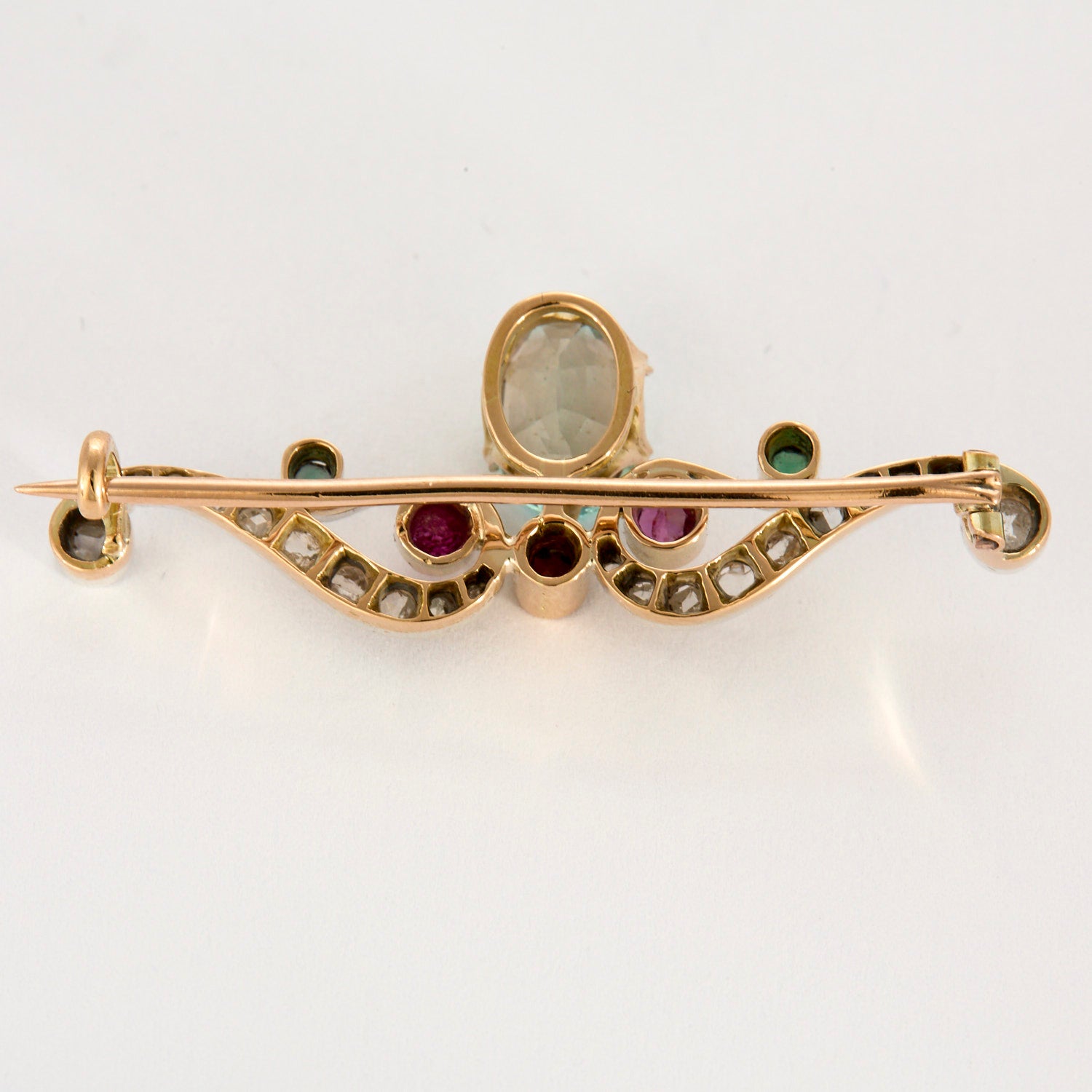 Broche fin XIX pierre bleue turquoise en or et diamants