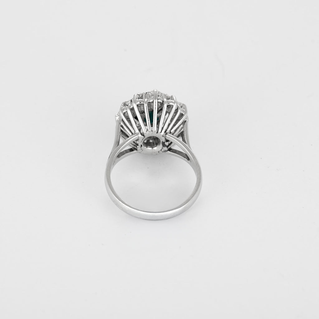 Bague Marguerite vintage Saphir et diamants en or blanc