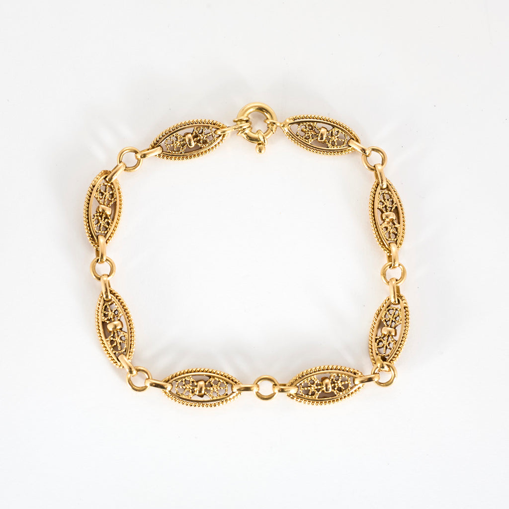 Bracelet mailles filigranes torsadé en or
