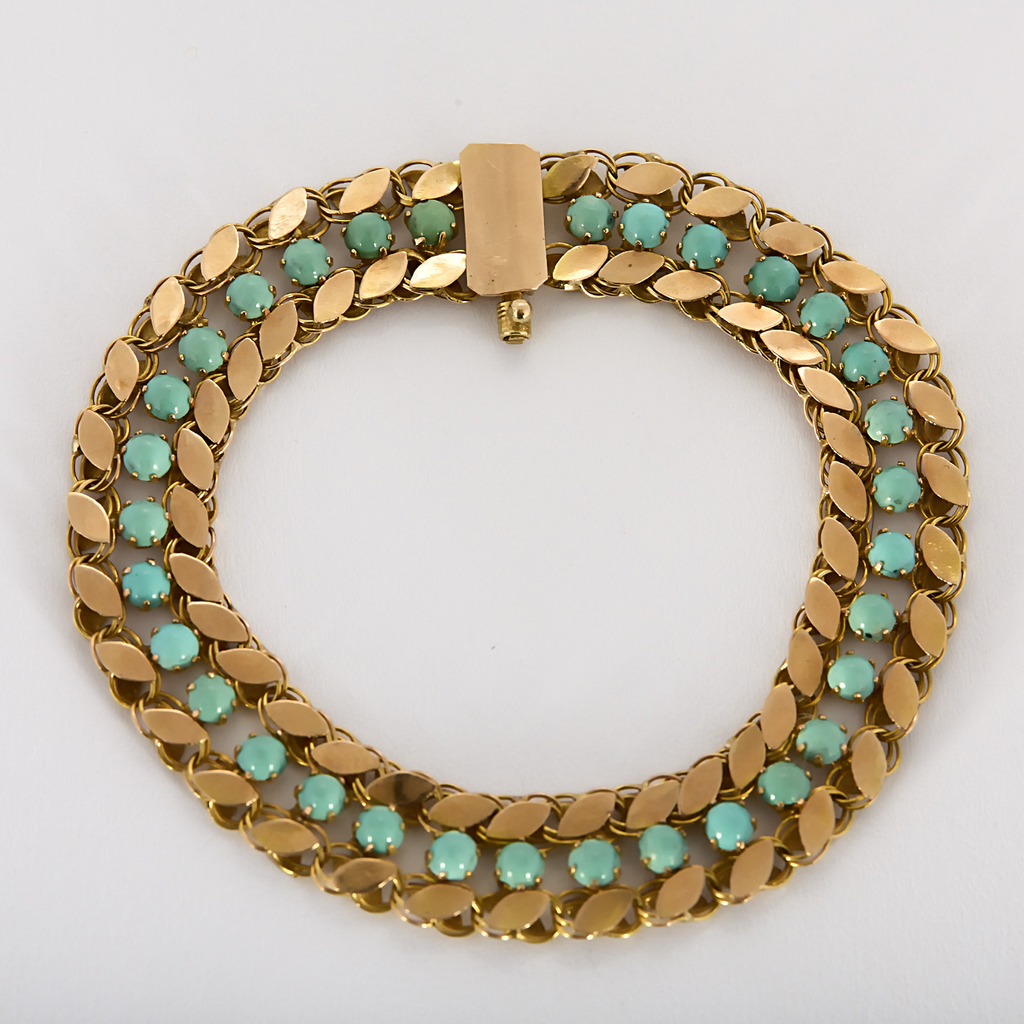 Bracelet ancien en or rose et turquoise.