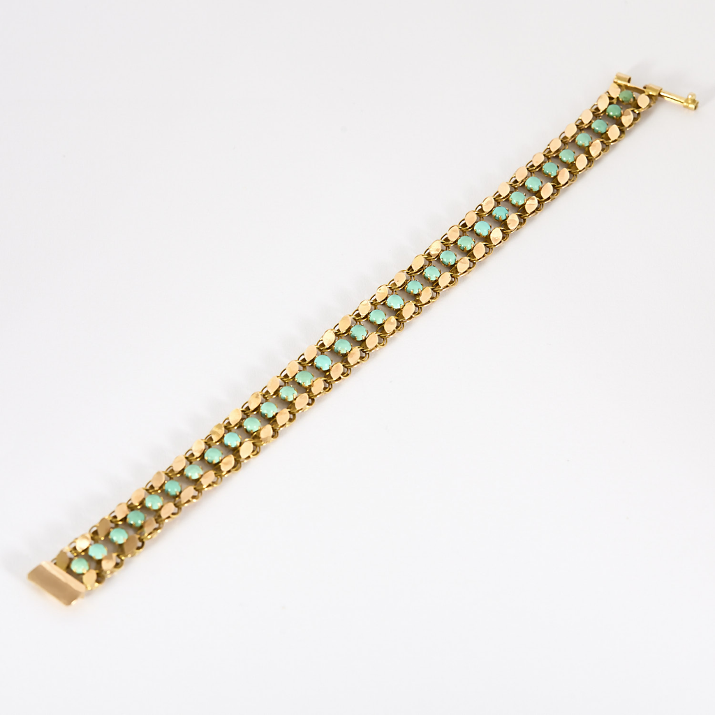 Bracelet ancien en or rose et turquoise.