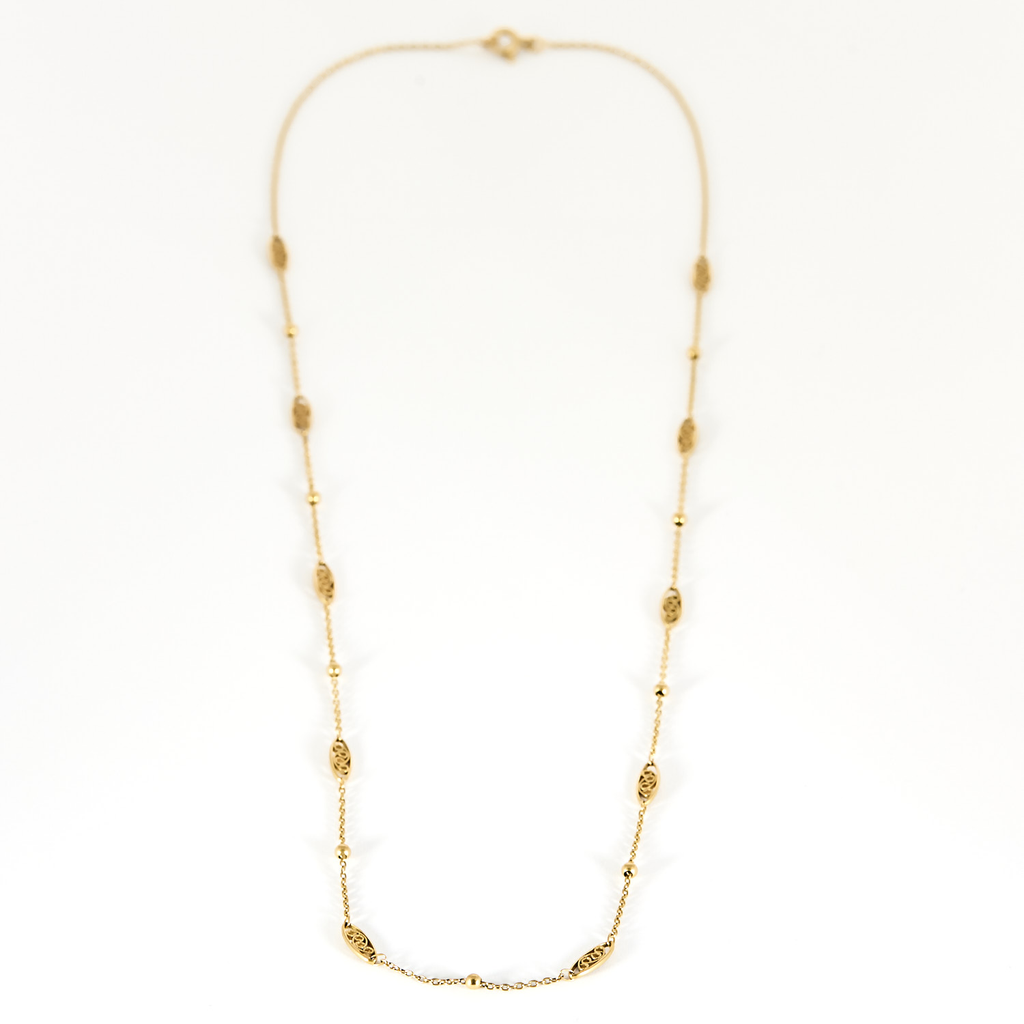 Chaine vintage filigrane et perles d'or en or jaune