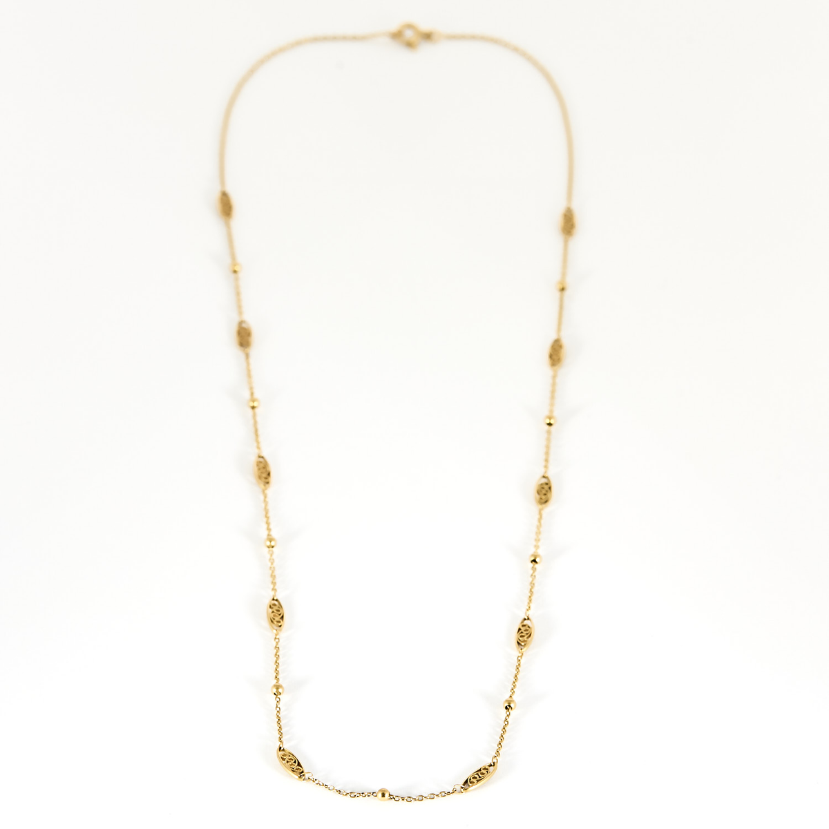 Chaine vintage filigrane et perles d'or en or jaune