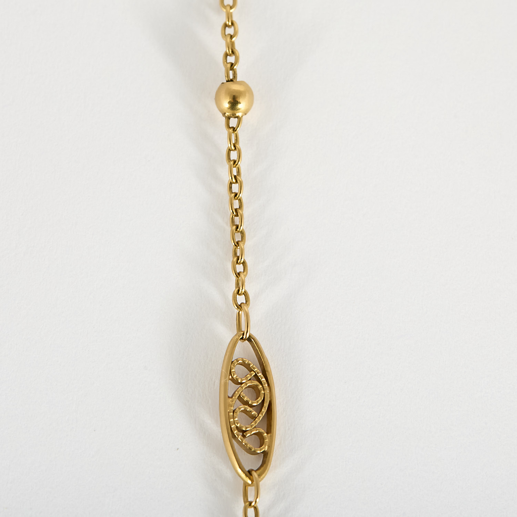 Chaine vintage filigrane et perles d'or en or jaune