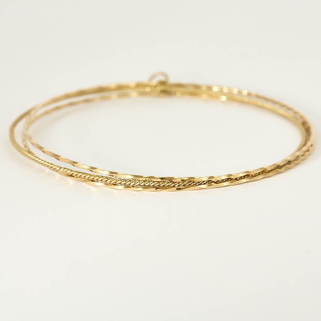 Bracelet jonc vintage triple rang en or jaune