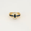 Bague vintage or jaune, diamants et saphirs.
