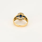 Bague vintage or jaune, diamants et saphirs.