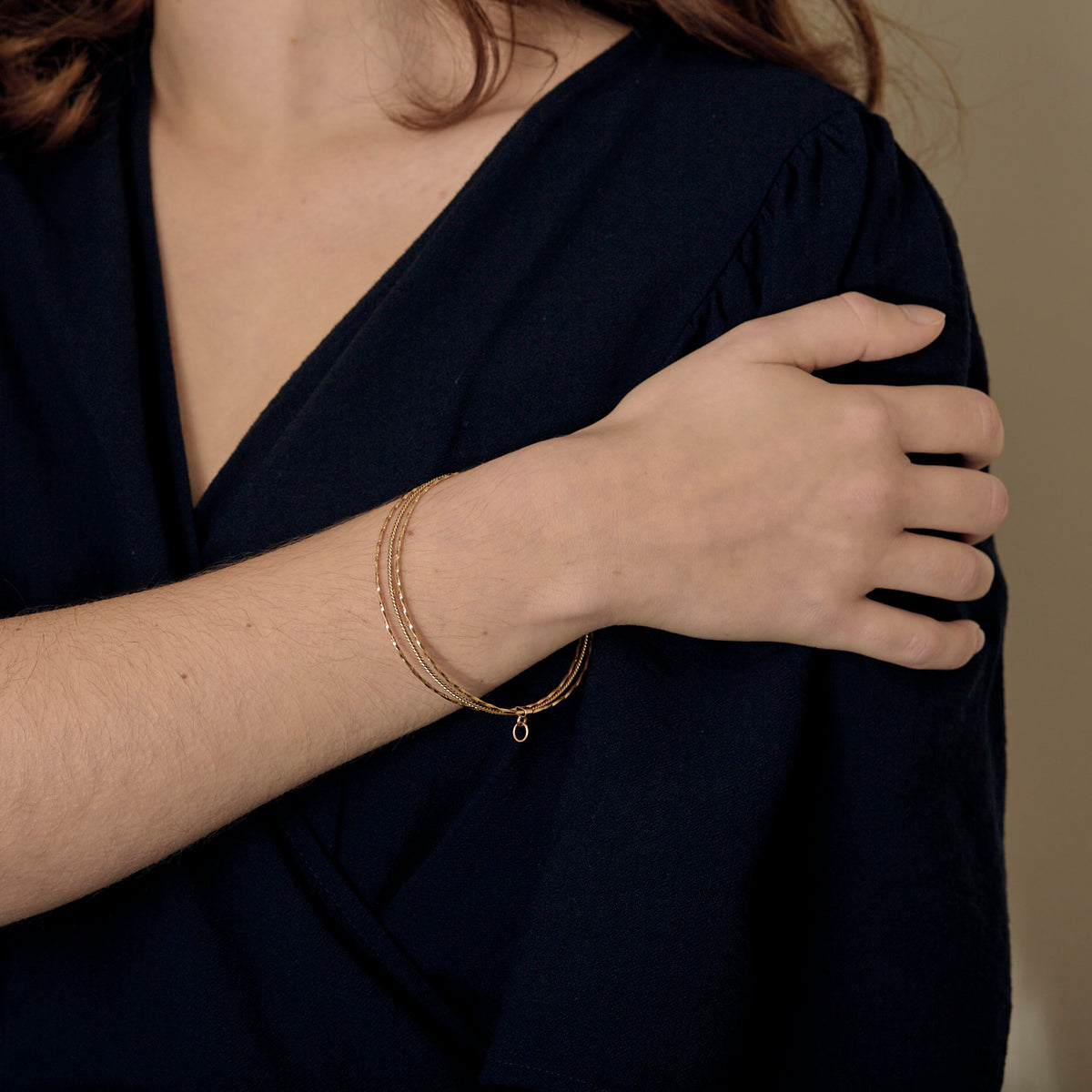 Bracelet jonc vintage triple rang en or jaune