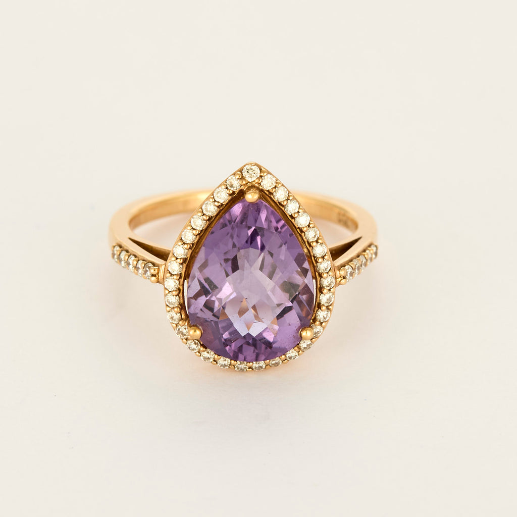 Bague en or rose, diamants et Améthyste poire.