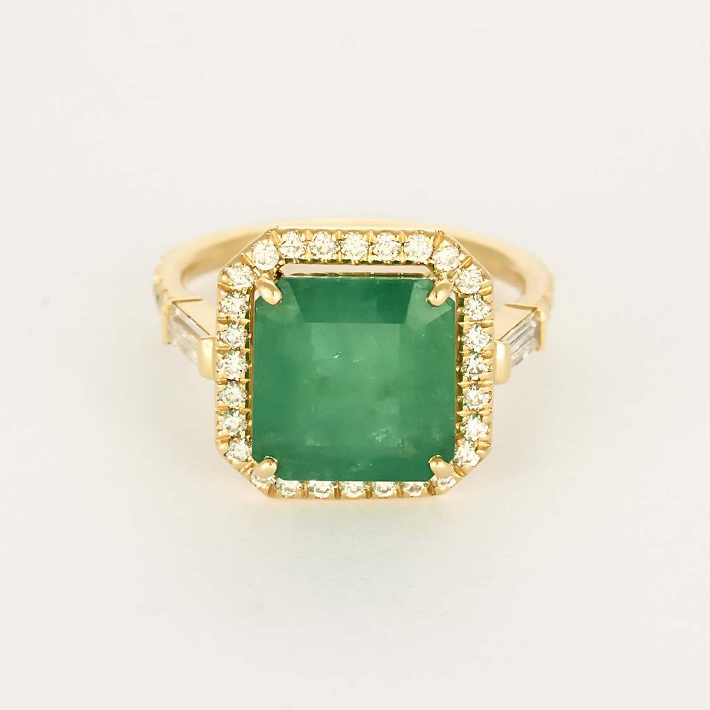 Bague "solitaire" Émeraude 4 carats or jaune et diamants