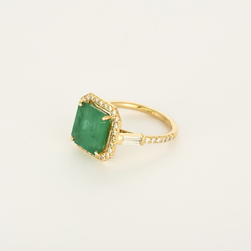 Bague "solitaire" Émeraude 4 carats or jaune et diamants