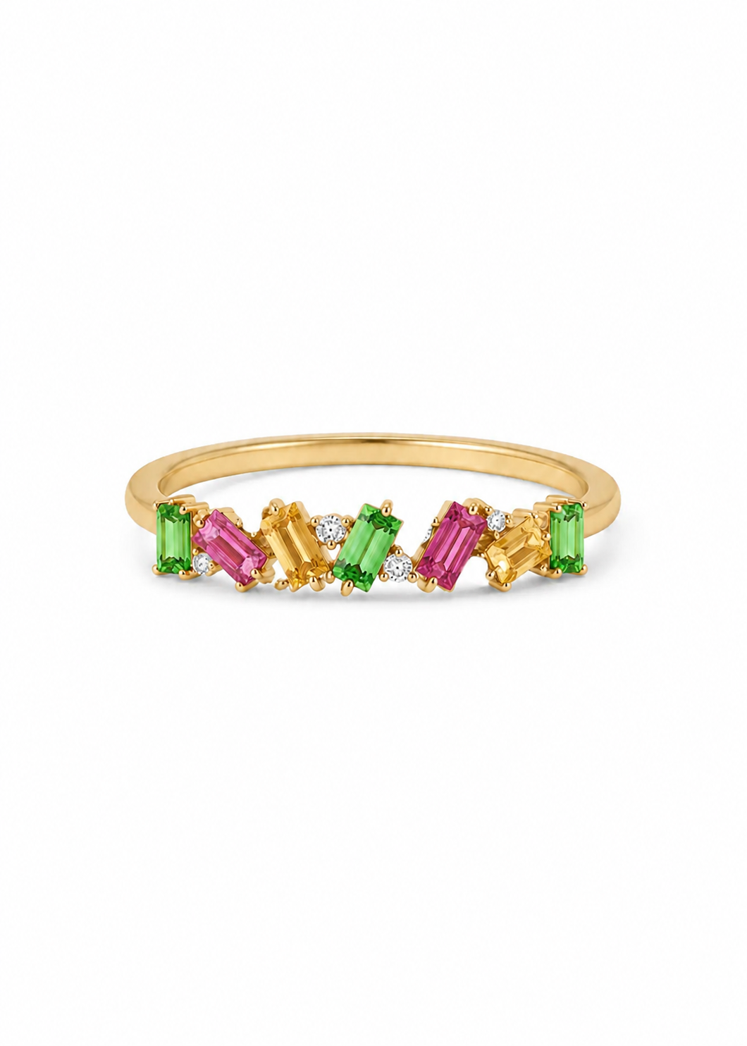 Bague Rainbow en or jaune, saphirs, tsavorites et diamants