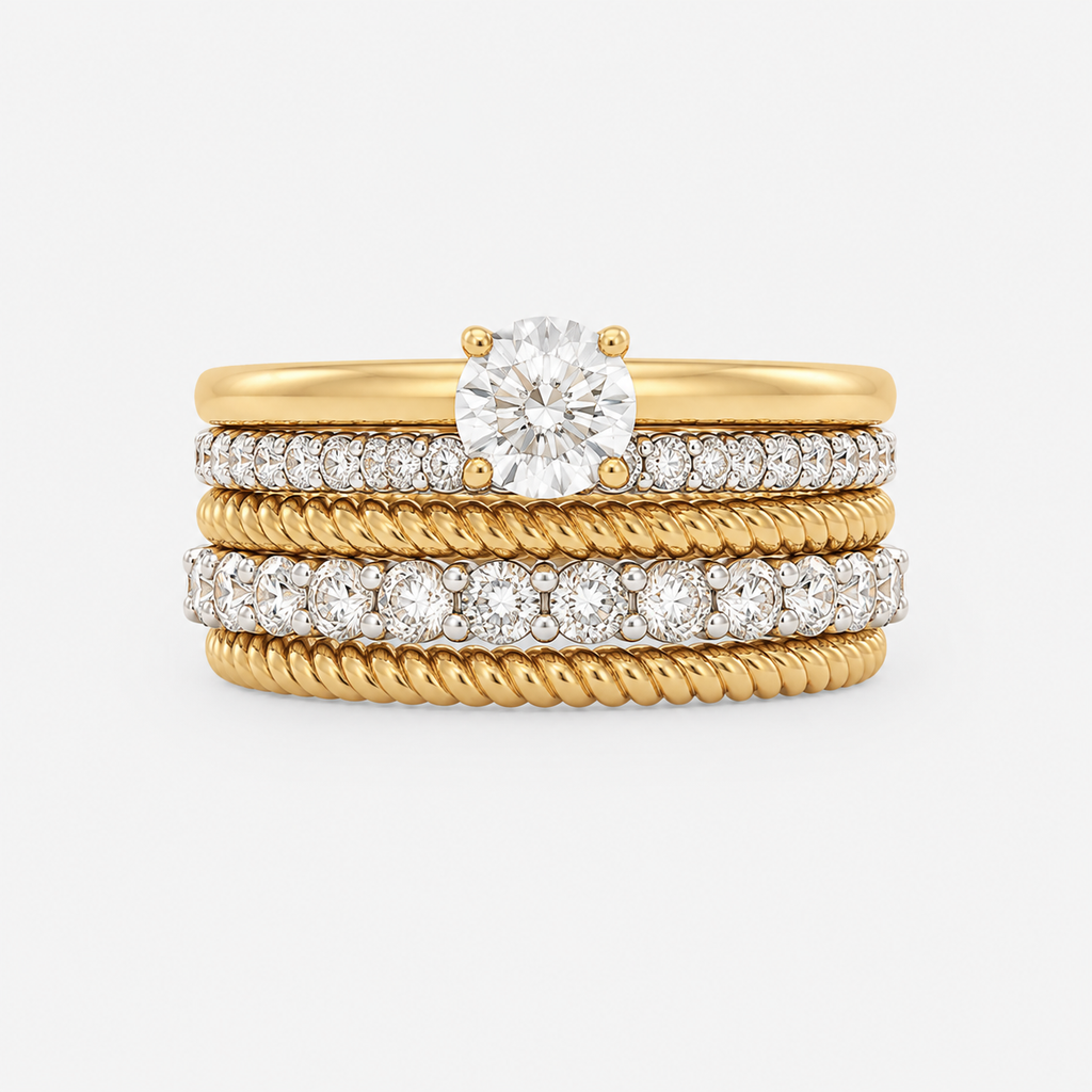 Bague multi-anneaux 5 rangs diamant.