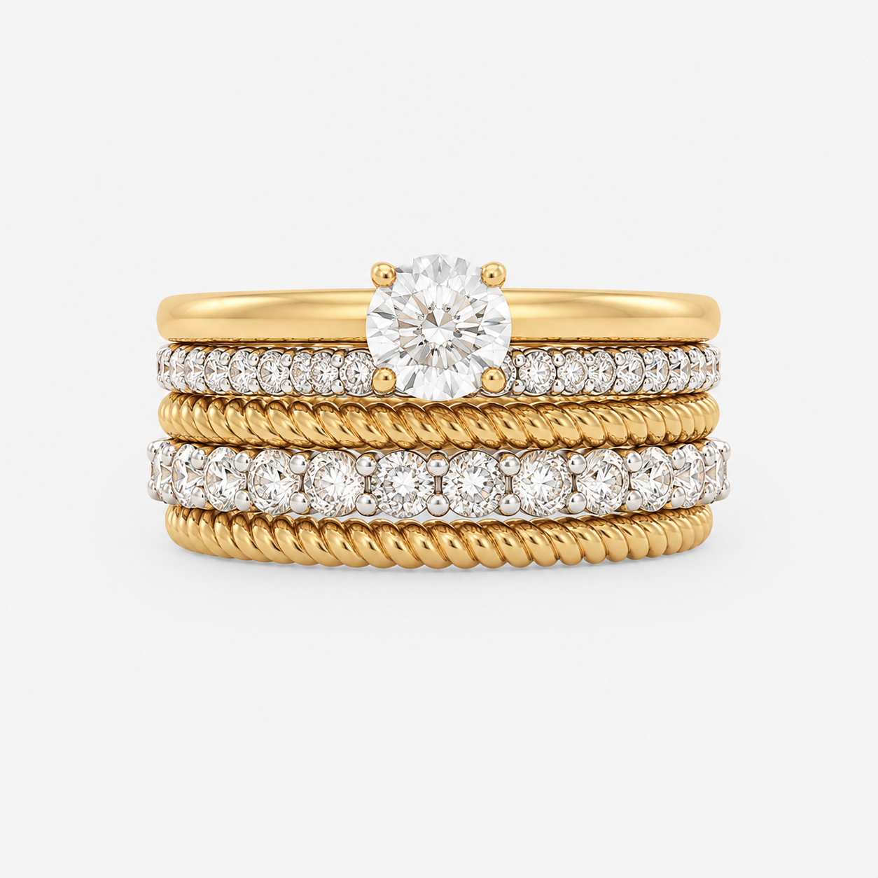Bague multi-anneaux 5 rangs diamant.