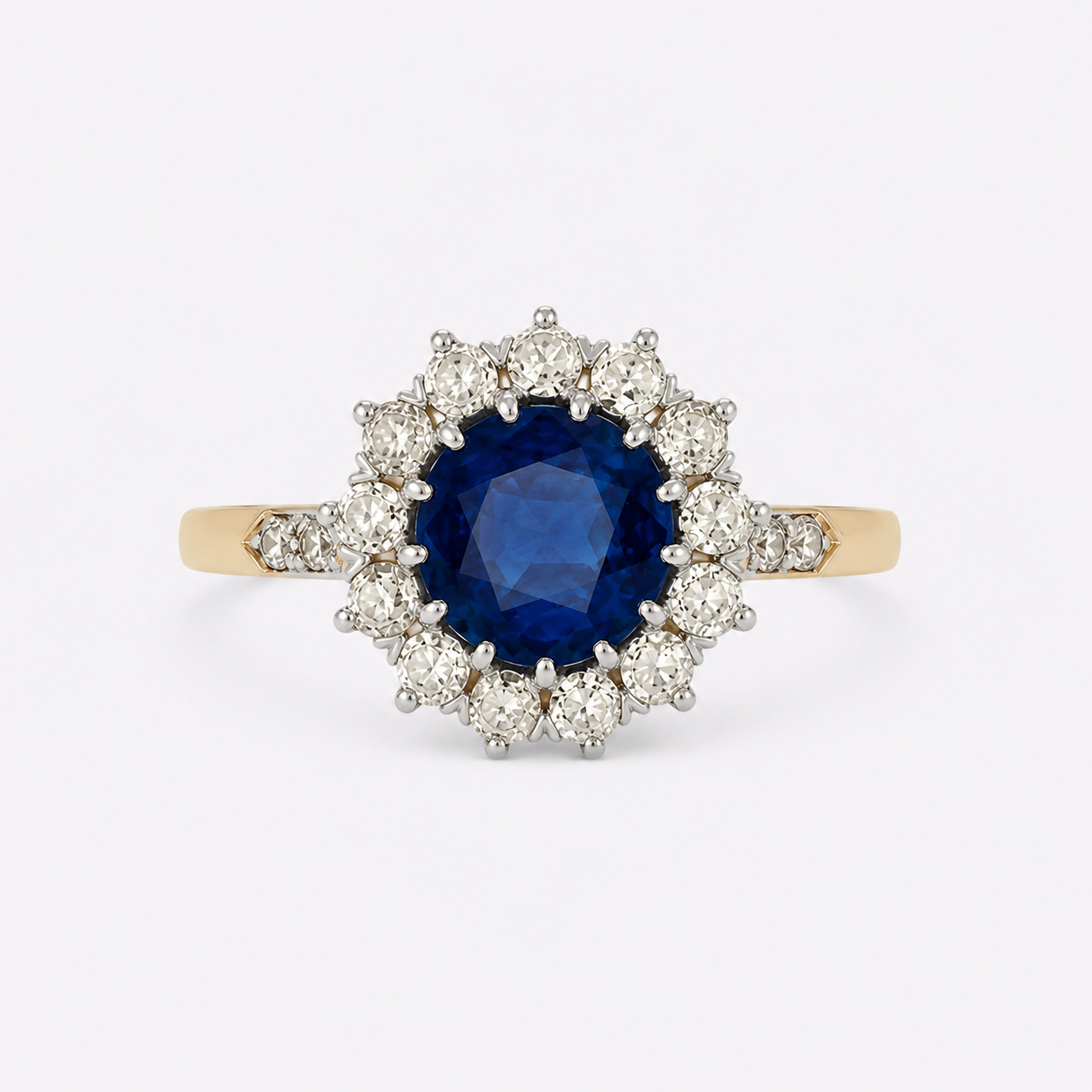 Bague pompadour saphir 3 carats et diamants.