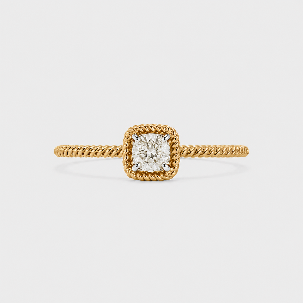 Bague solitaire en or jaune et diamant coussin – 1,01 carat