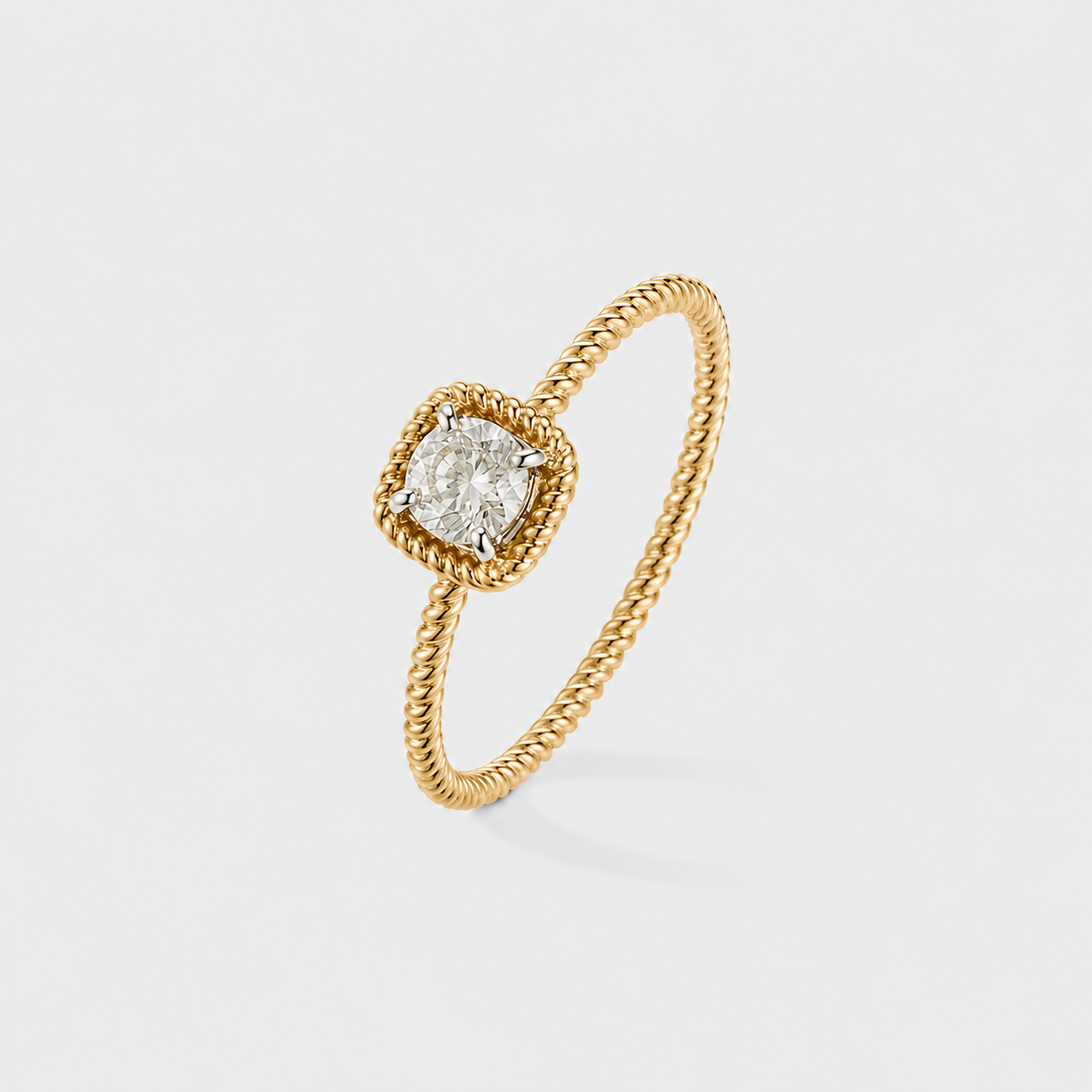 Bague solitaire en or jaune et diamant coussin – 1,01 carat