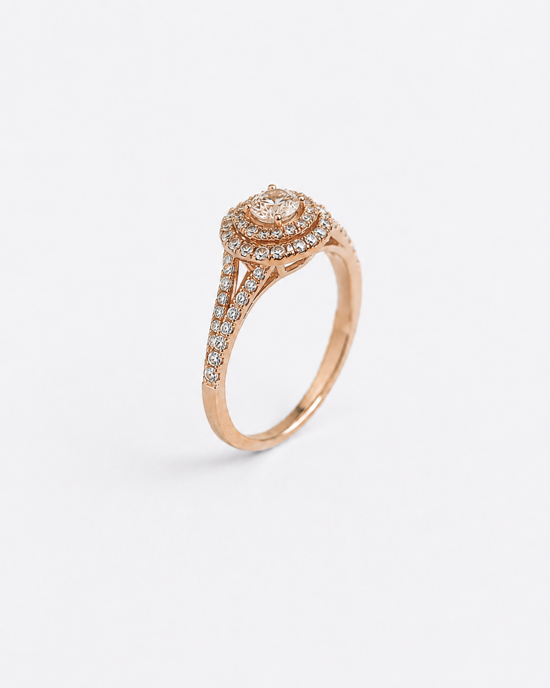 Bague double entourage en or rose et diamants – 1,34 carat