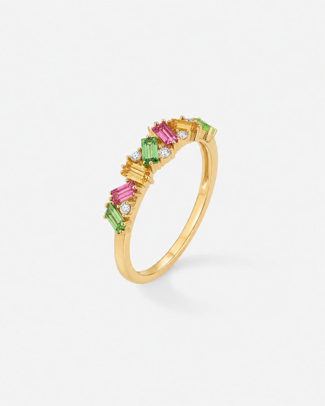Bague Rainbow en or jaune, saphirs, tsavorites et diamants