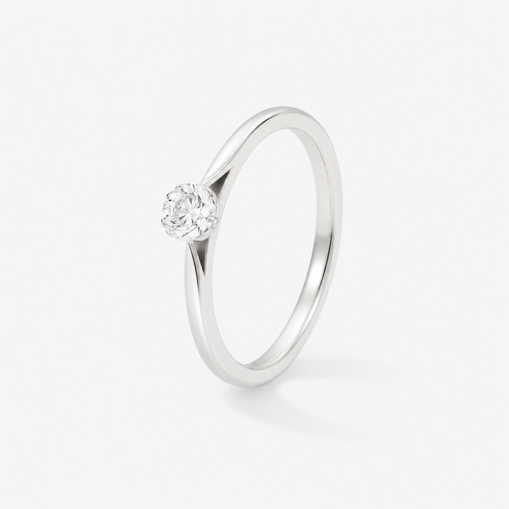Solitaire diamant 0,20 carats en or blanc.