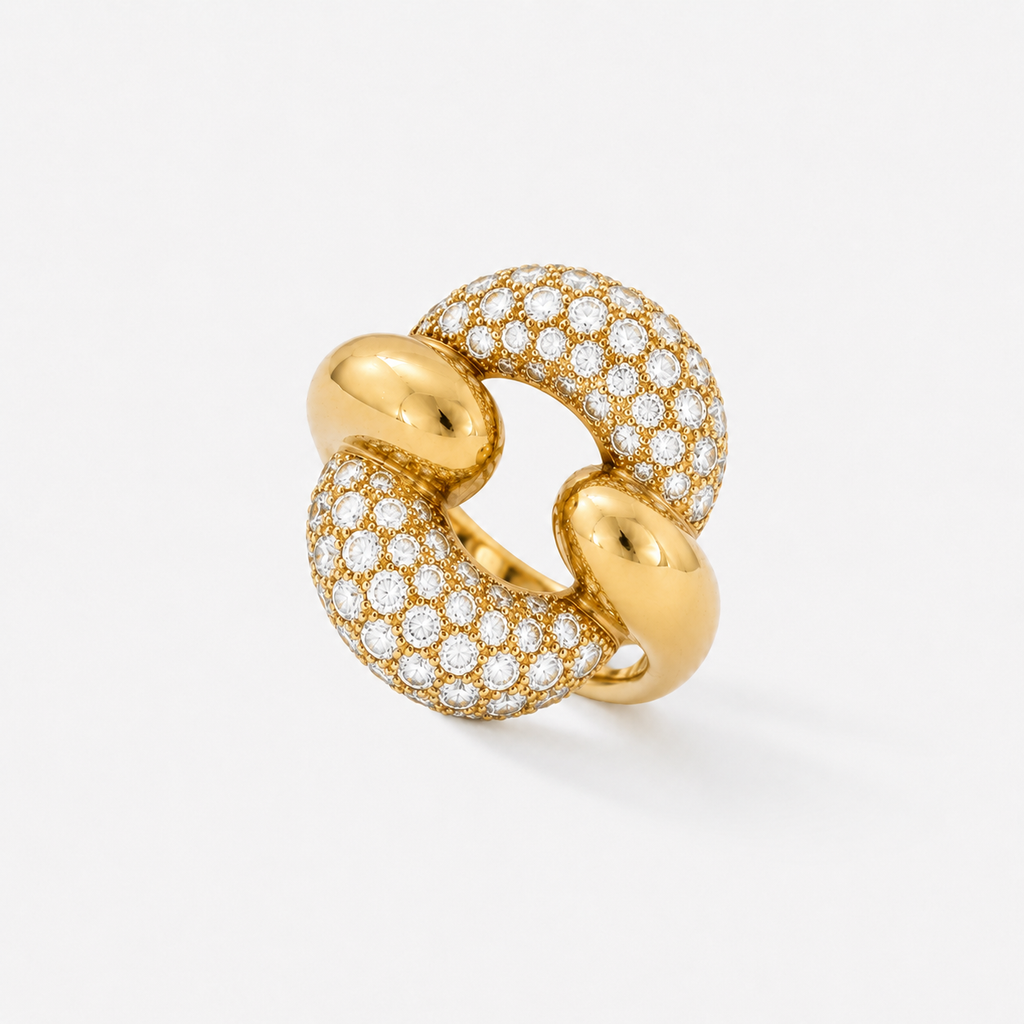 Bague "maillon de chaine" en or jaune et diamants