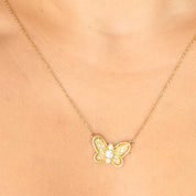 Collier Papillon or jaune et diamants