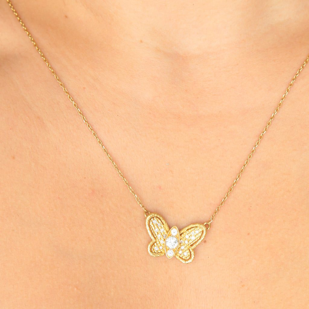 Collier Papillon or jaune et diamants