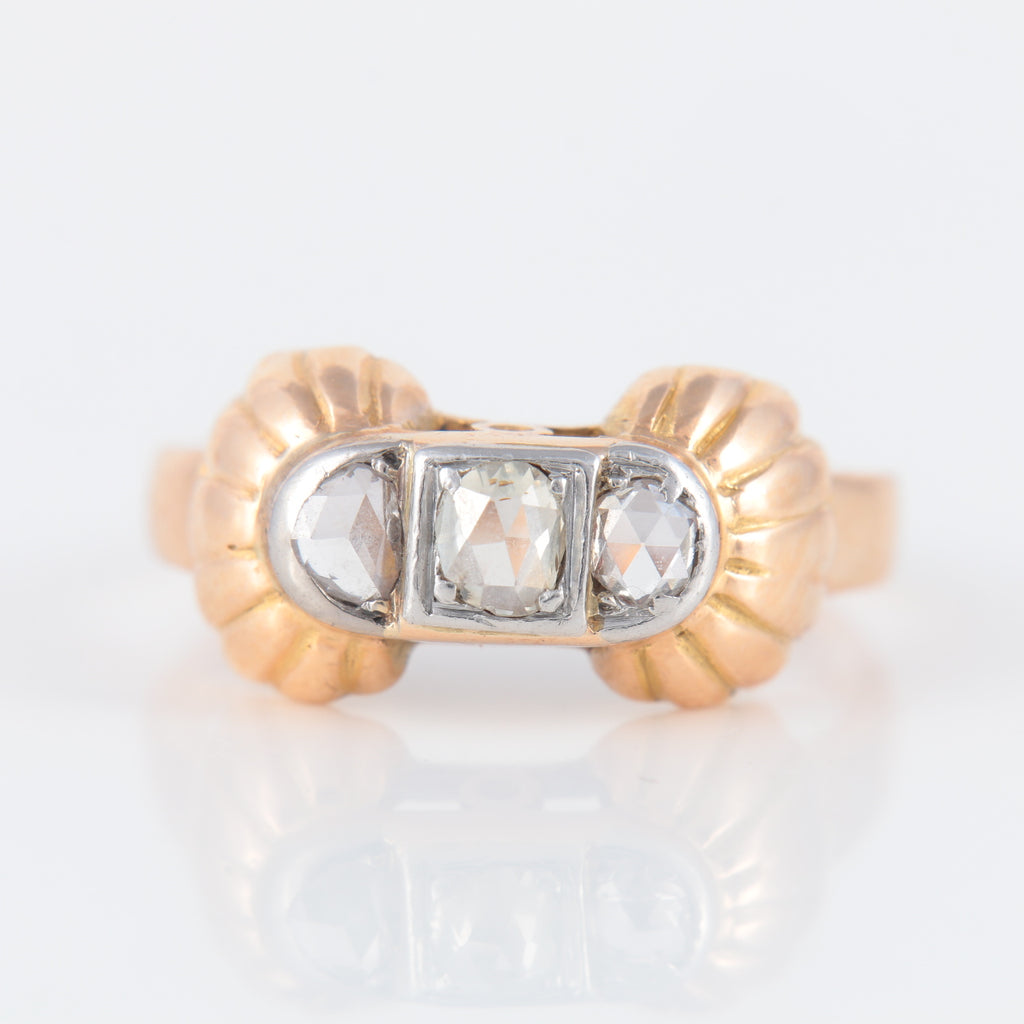 Bague or rose, platine et diamants