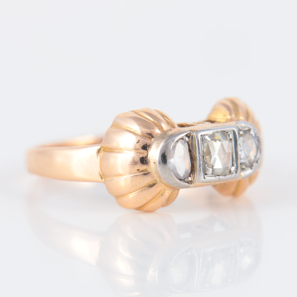 Bague or rose, platine et diamants