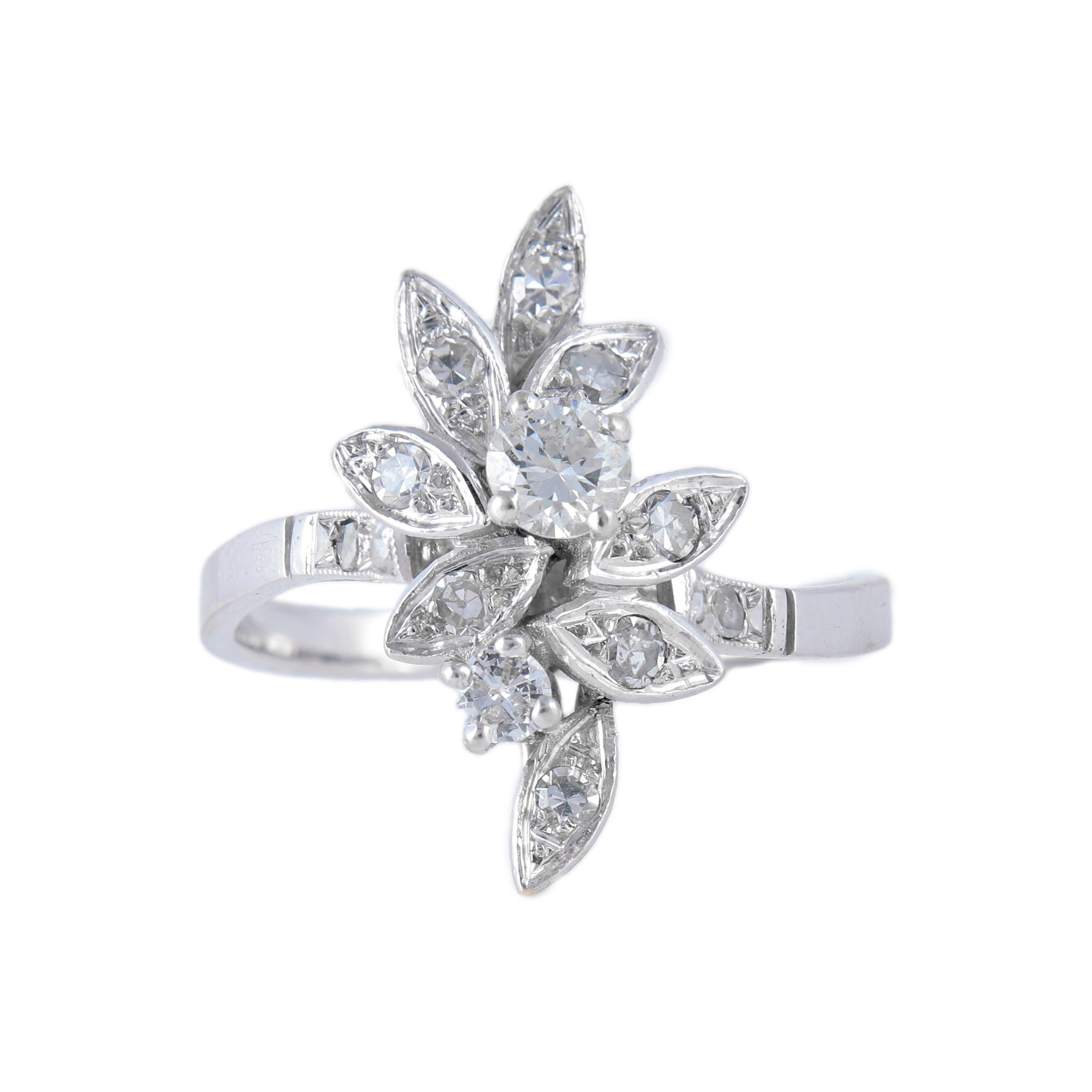 Bague Feuilles or blanc et diamants