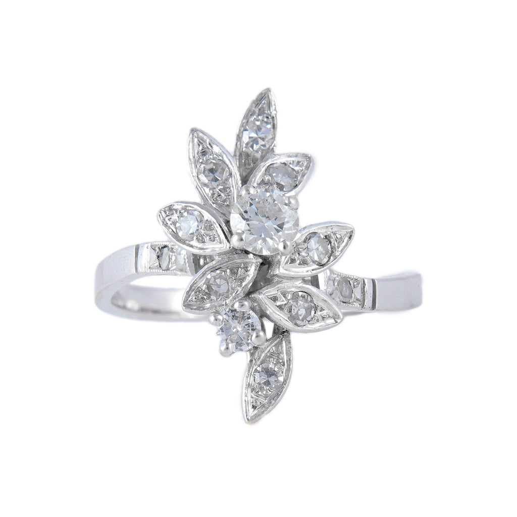 Bague Feuilles or blanc et diamants