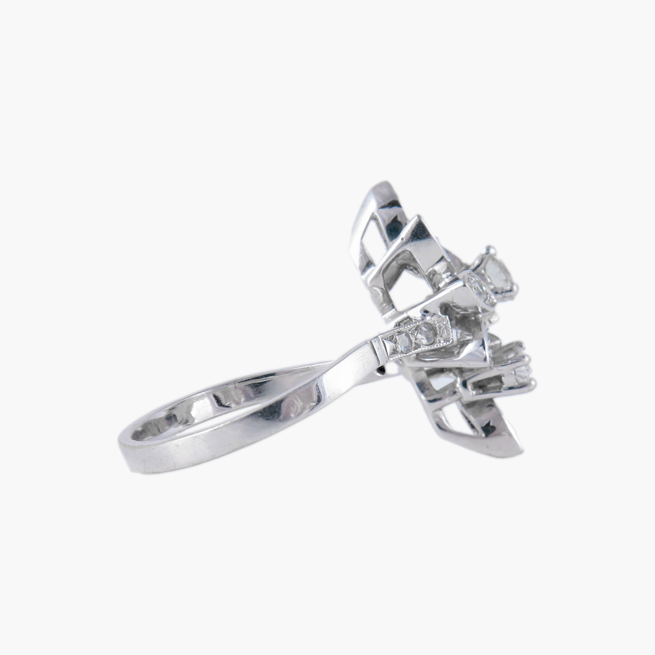 Bague Feuilles or blanc et diamants