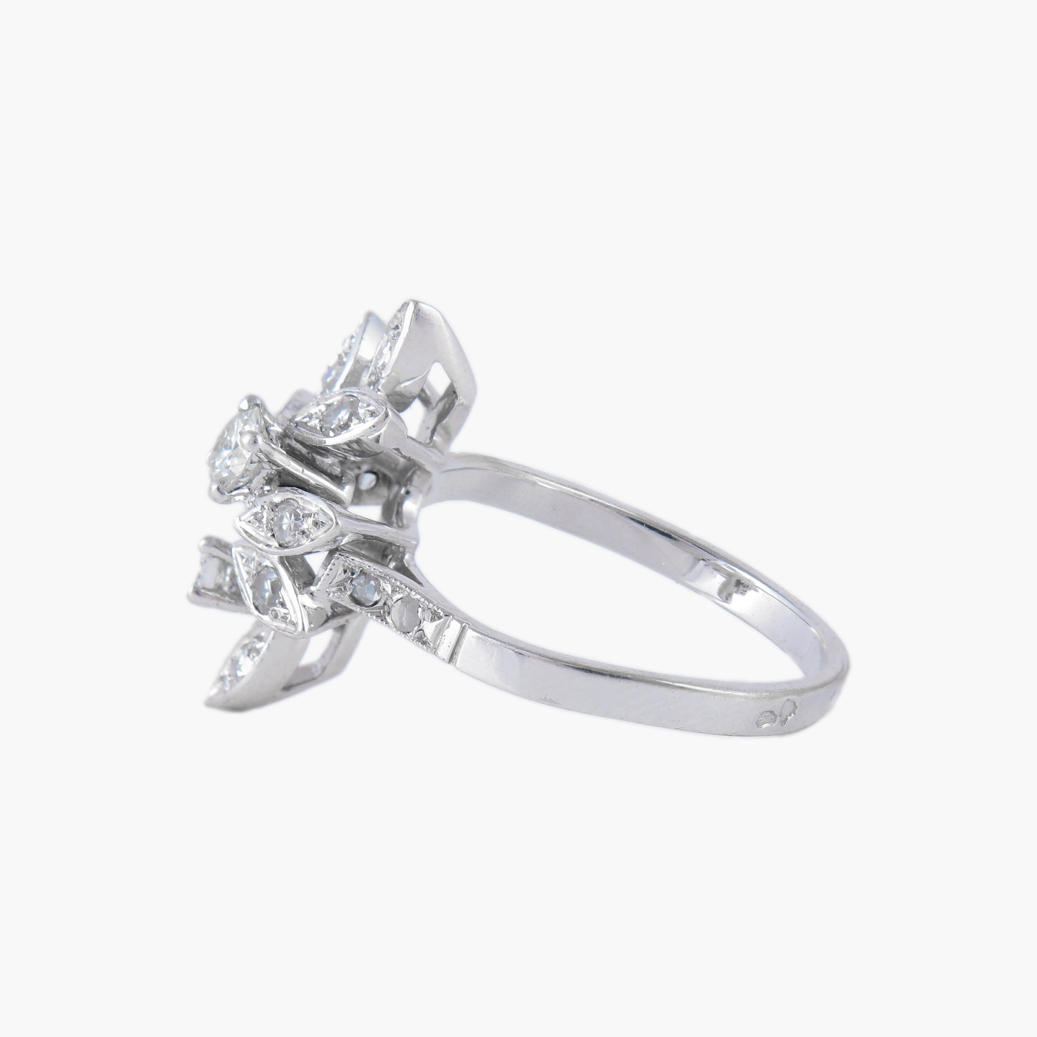 Bague Feuilles or blanc et diamants
