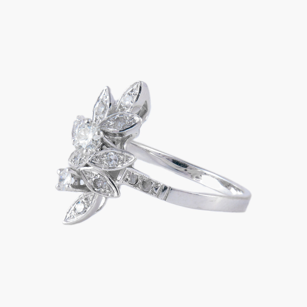 Bague Feuilles or blanc et diamants