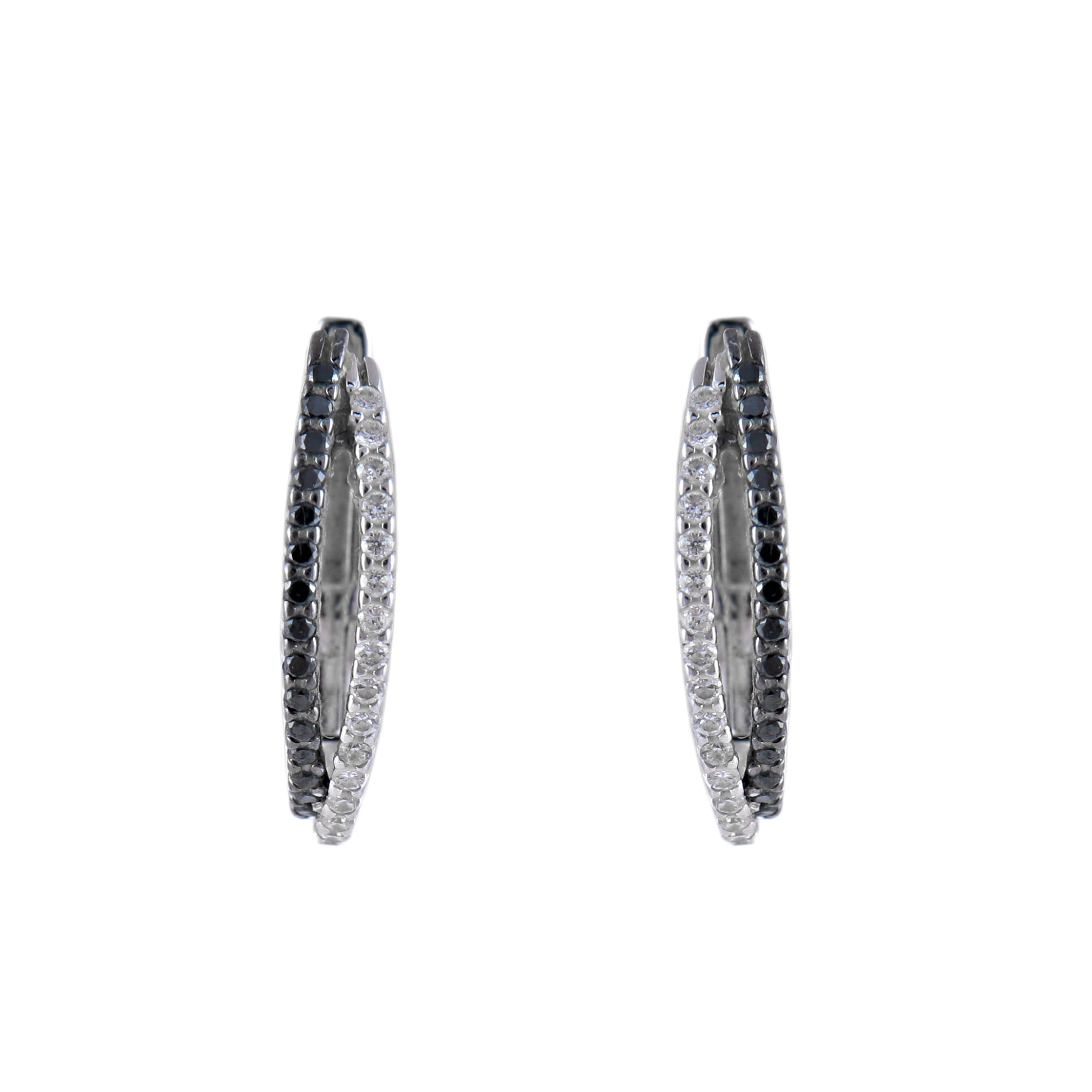 Créoles en or blanc avec diamants blancs et noirs