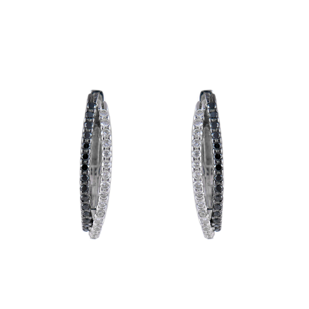 Créoles en or blanc avec diamants blancs et noirs