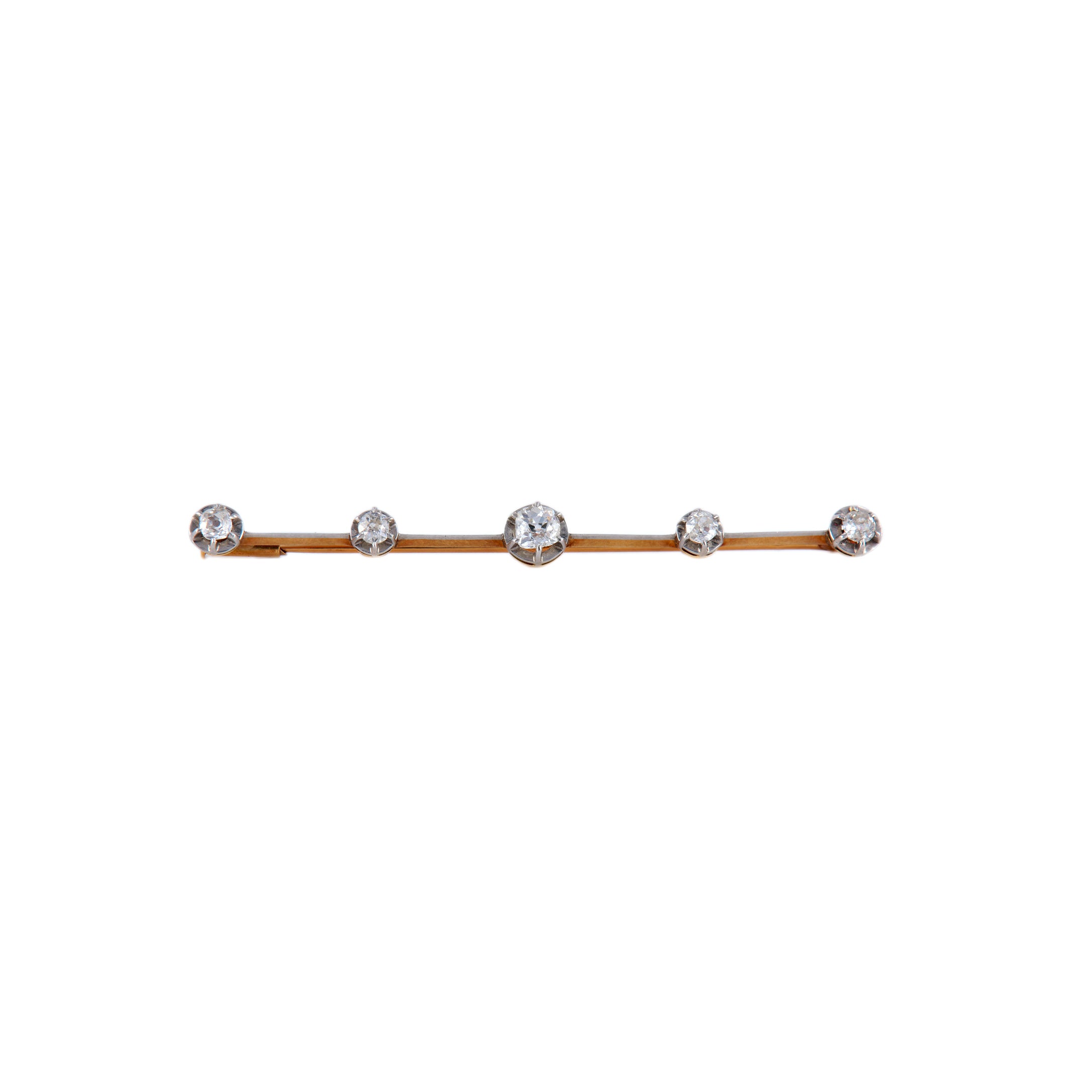 Broche or jaune, platine et 5 diamants