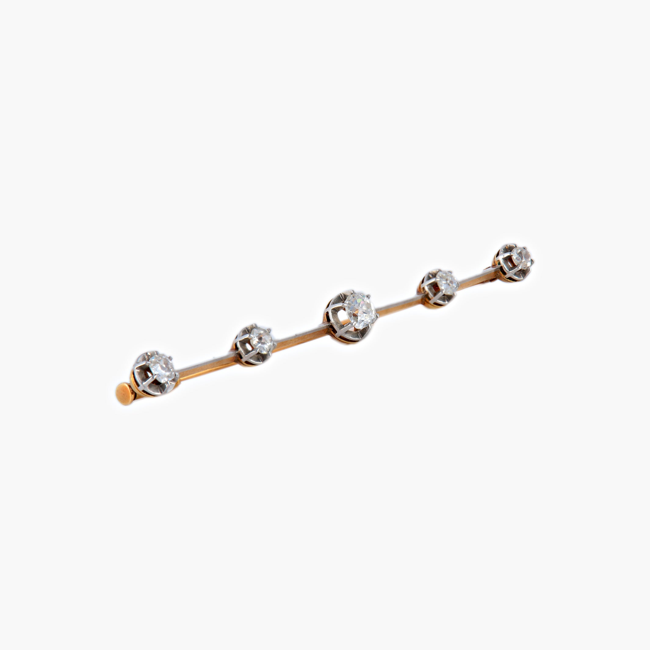 Broche or jaune, platine et 5 diamants