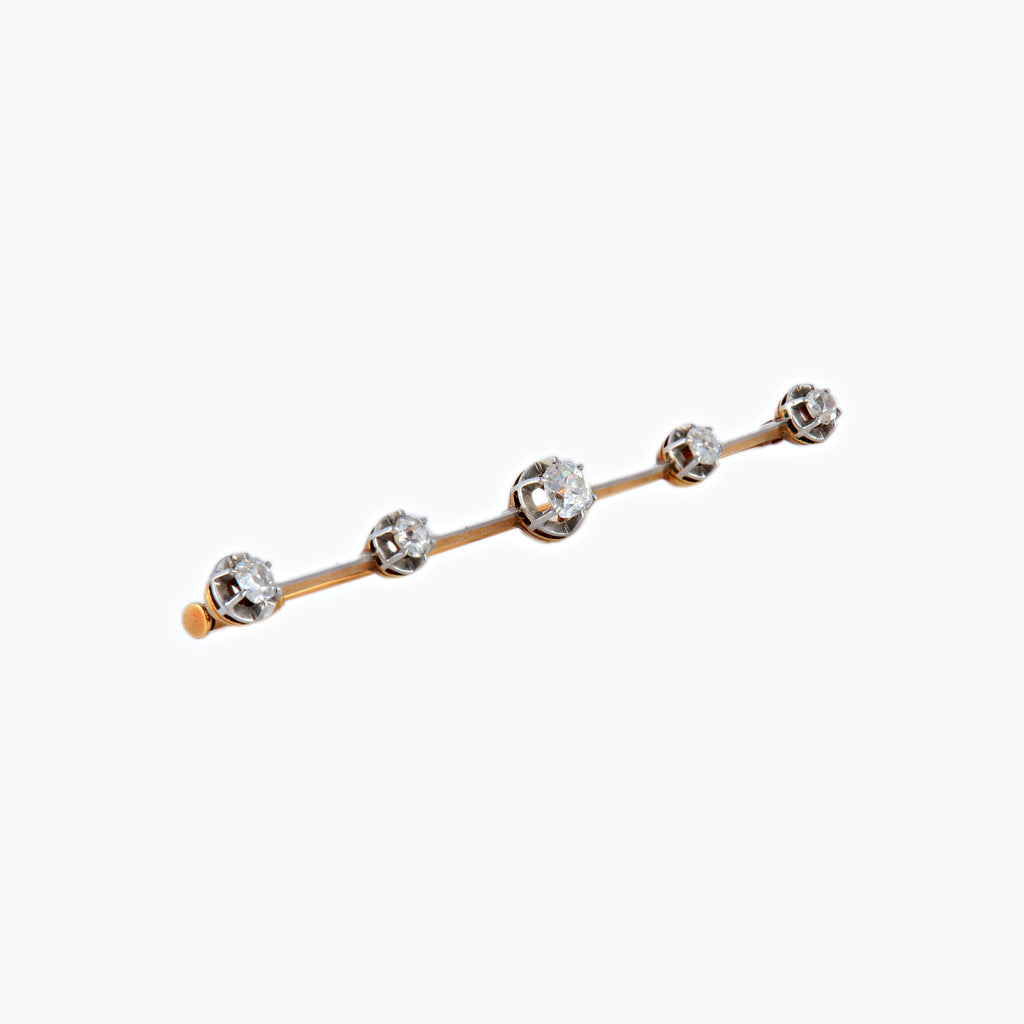 Broche or jaune, platine et 5 diamants