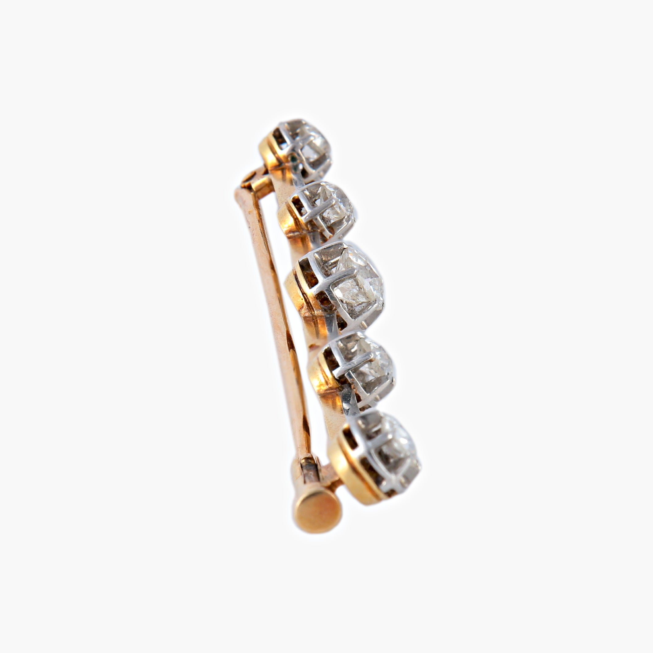 Broche or jaune, platine et 5 diamants