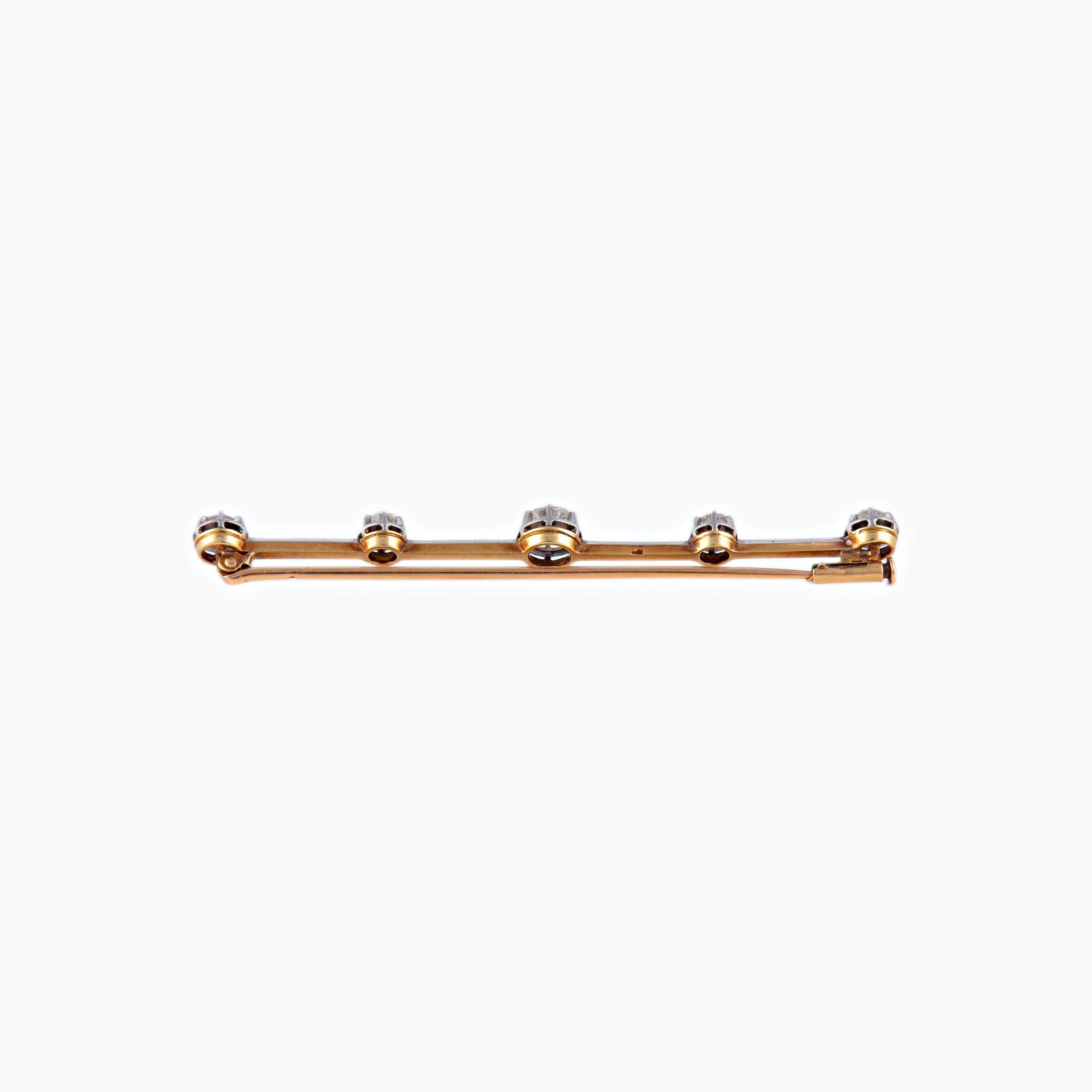 Broche or jaune, platine et 5 diamants