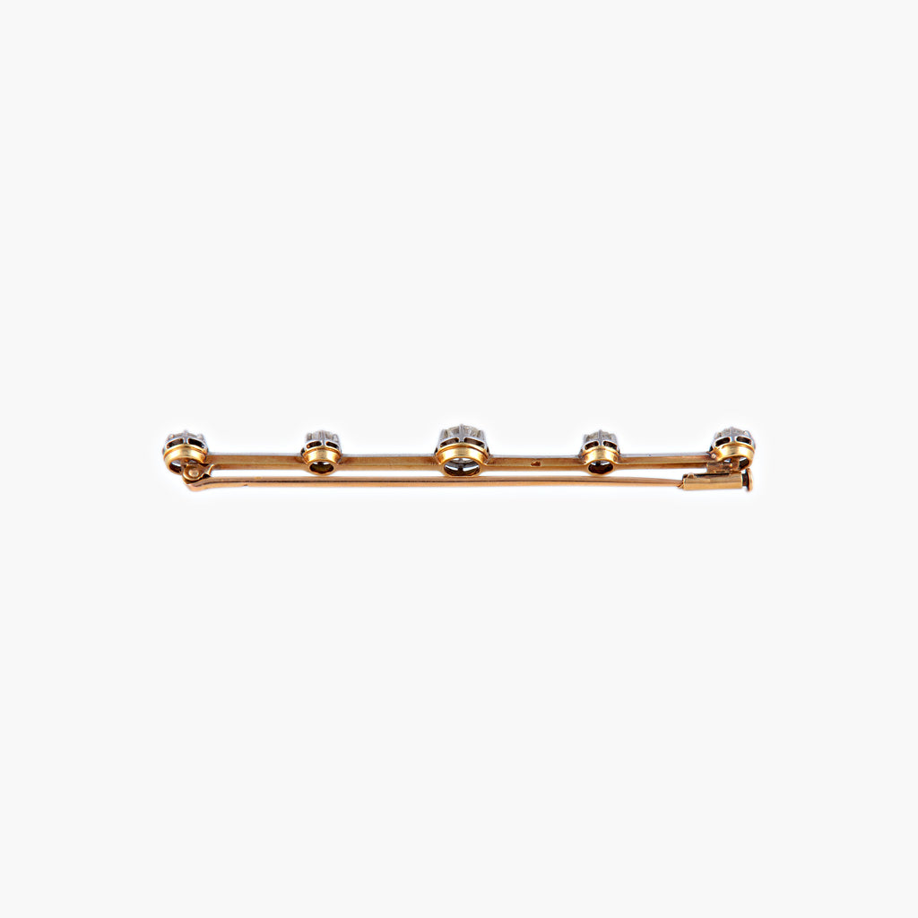 Broche or jaune, platine et 5 diamants