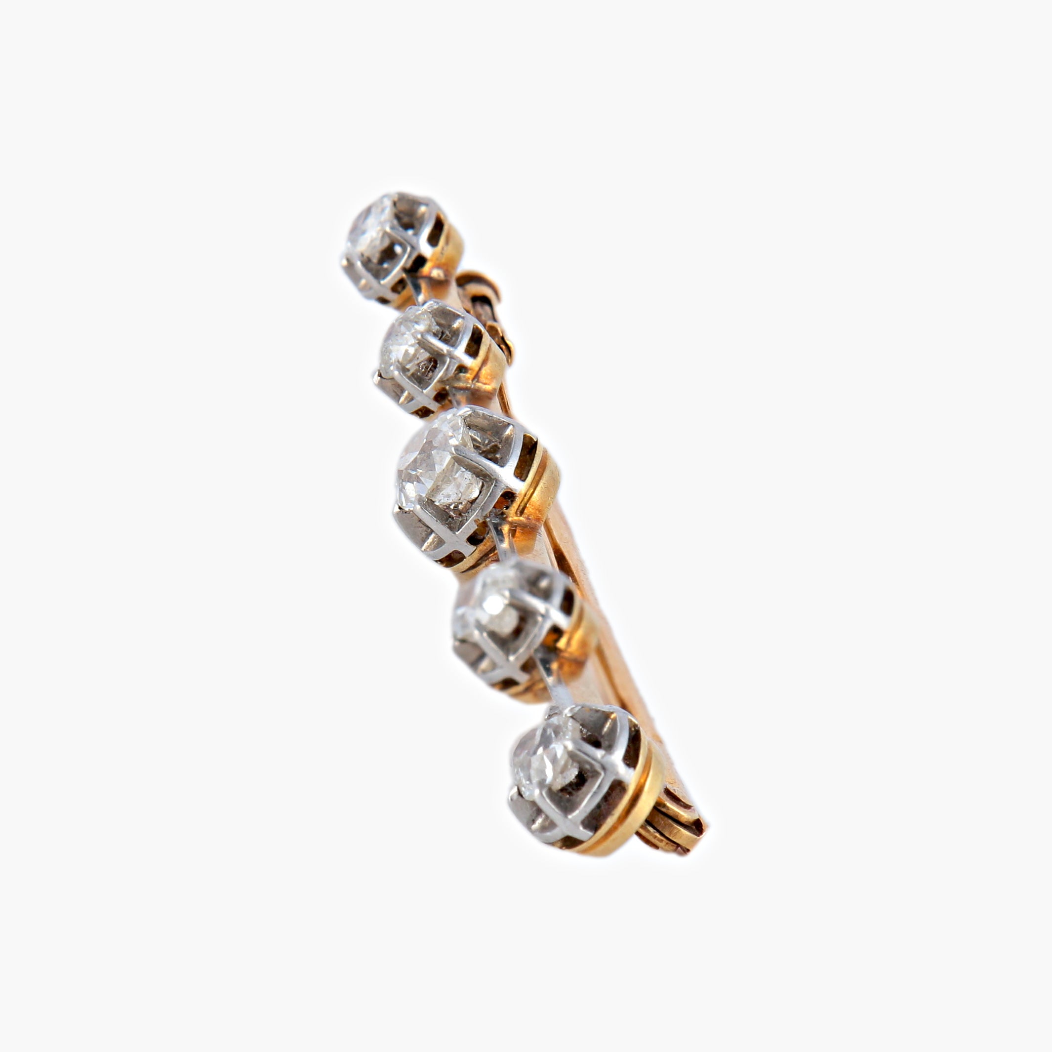 Broche or jaune, platine et 5 diamants