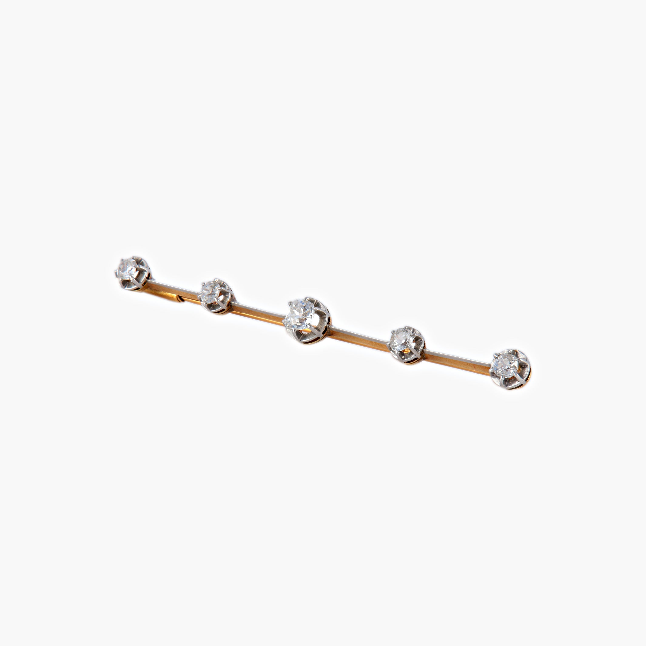 Broche or jaune, platine et 5 diamants