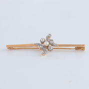 Broche or jaune, diamants et perle