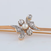 Broche or jaune, diamants et perle
