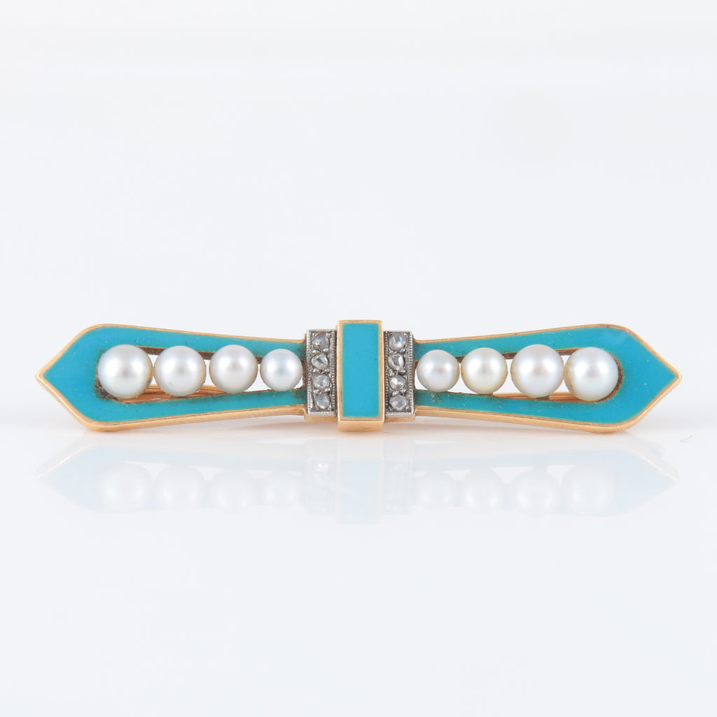 Broche Art Déco turquoise, perles et diamants