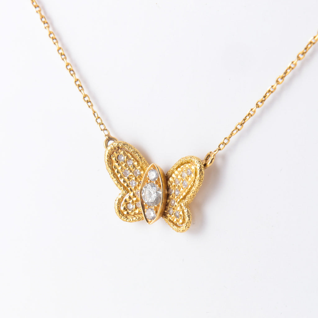 Collier Papillon or jaune et diamants
