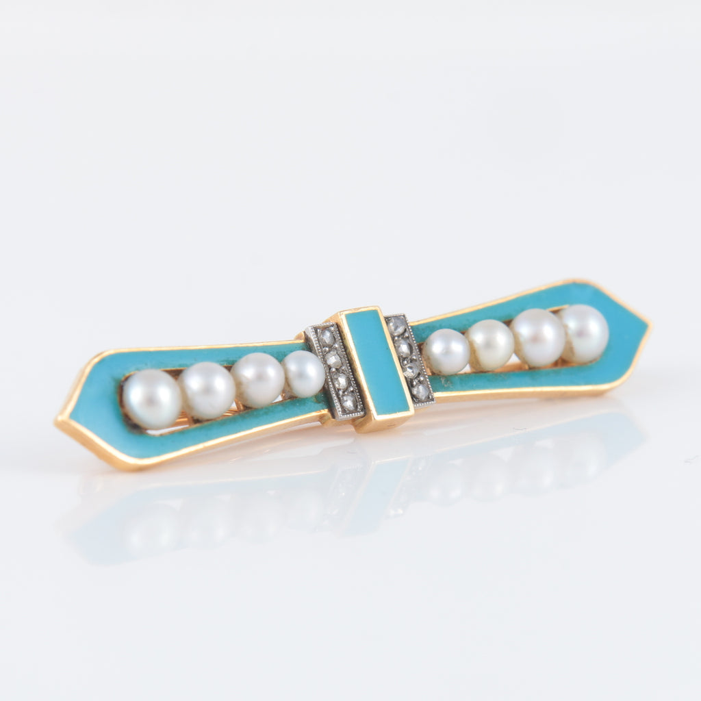 Broche Art Déco turquoise, perles et diamants