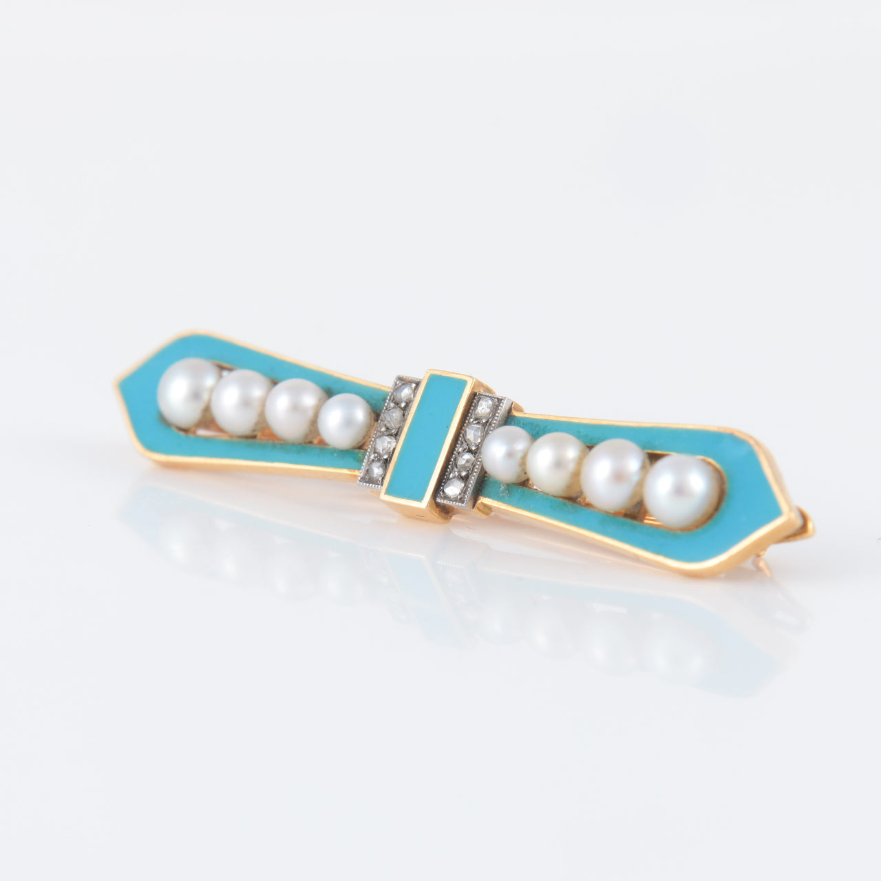 Broche Art Déco turquoise, perles et diamants